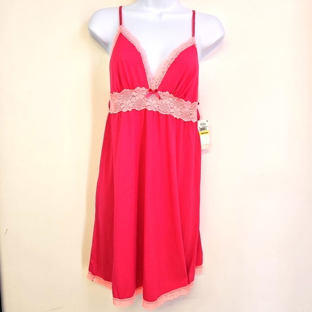 Flora Passion Fruit Babydoll‎ Slip Dress Size M NWT Pink Lace Grunge Romantic